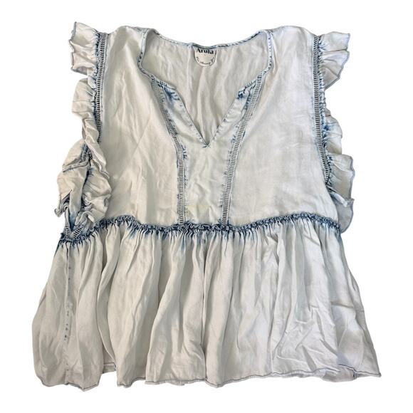 ARULA Tops - Arula soft chambray oversized and ruffled shirt sz A (XL)